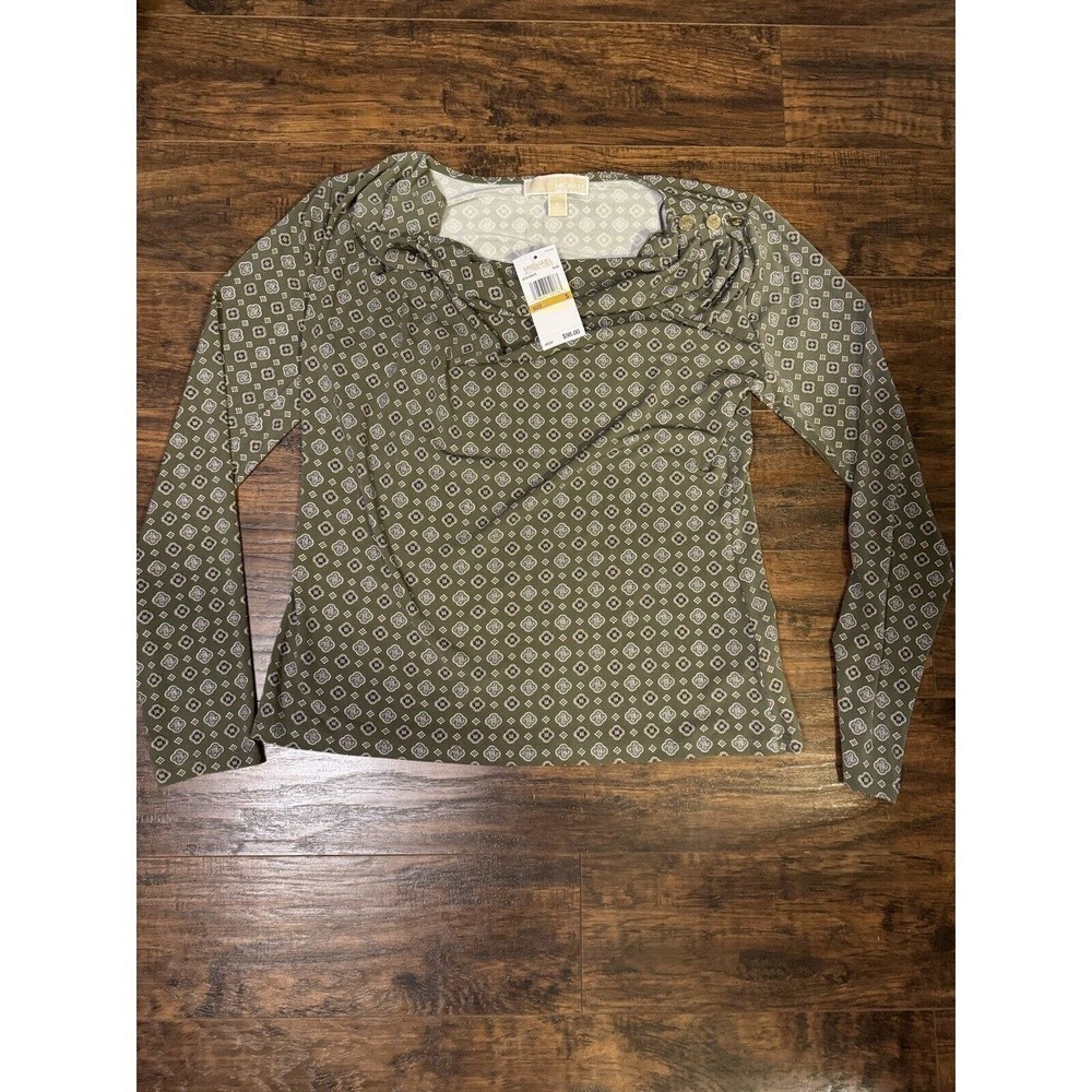 Michael Kors Top Olive Drape Neck Long Sleeve Stretch Sz:S $98